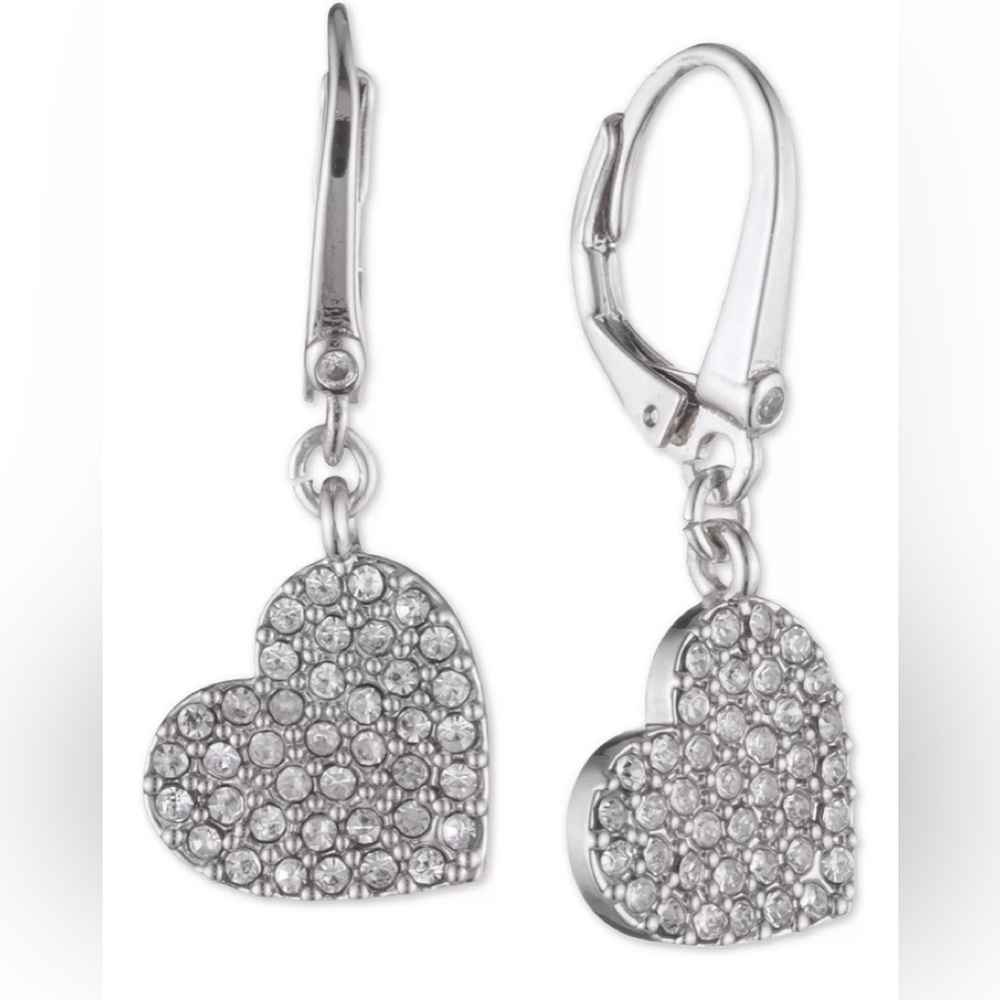 Crystal Heart Drop Lever Back Earrings